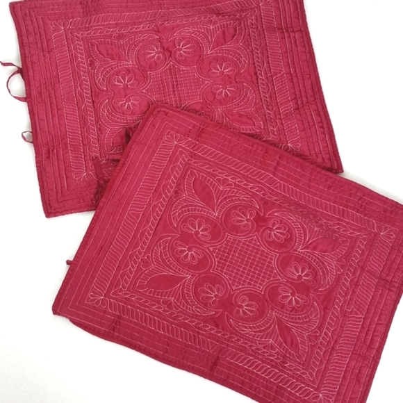 Set of 2 Standard Bohemian / Old Hollywood Glam Red Satin Pillow Shams - Picture 2 of 13